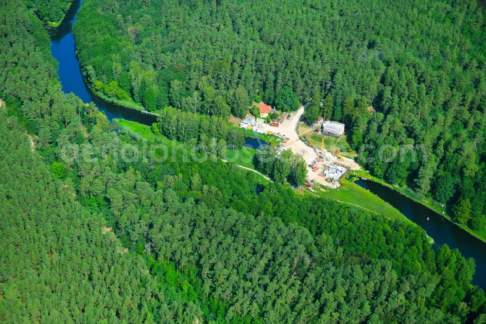 Aerial image Beutel - Construction site locks - plants Schleuse Zaaren on the banks of the waterway of the the Havel in Beutel in the state Brandenburg, Germany