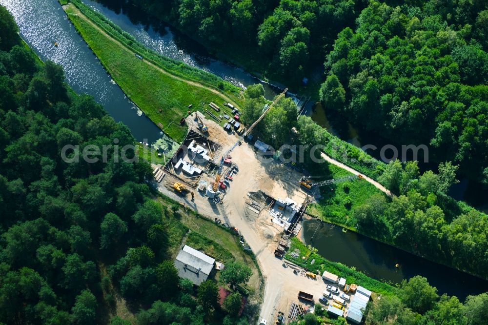 Beutel from above - Construction site locks - plants Schleuse Zaaren on the banks of the waterway of the the Havel in Beutel in the state Brandenburg, Germany