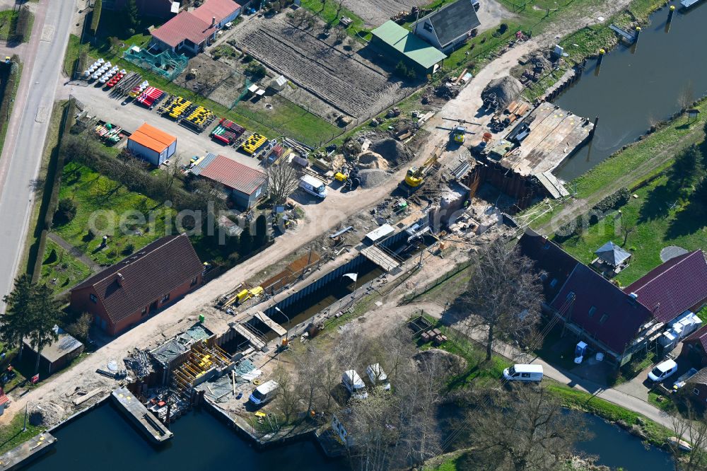 Aerial image Banzkow - Construction site for the new construction and expansion of the lock systems and replacement construction of the weir system on the banks of the Stoerkanal waterway in Banzkow in the state Mecklenburg-West Pomerania, Germany