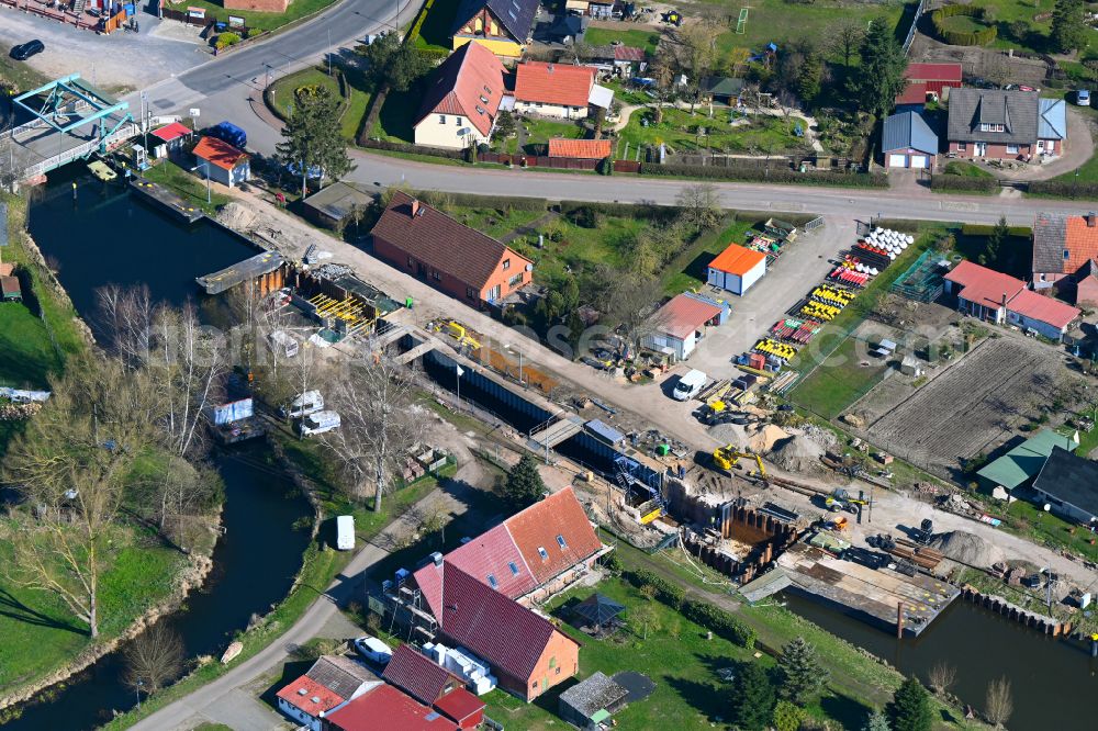 Aerial photograph Banzkow - Construction site for the new construction and expansion of the lock systems and replacement construction of the weir system on the banks of the Stoerkanal waterway in Banzkow in the state Mecklenburg-West Pomerania, Germany