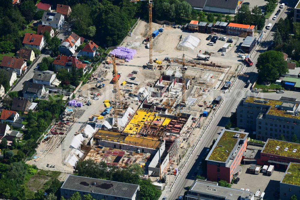 Aerial photograph München - Construction site of School building of the Marieluise-Fleisser-Realschule on street Aschauer Strasse in the district Ramersdorf-Perlach in Munich in the state Bavaria, Germany