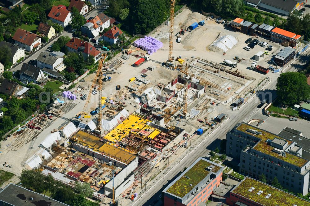 München from the bird's eye view: Construction site of School building of the Marieluise-Fleisser-Realschule on street Aschauer Strasse in the district Ramersdorf-Perlach in Munich in the state Bavaria, Germany