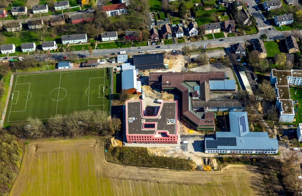 Aerial photograph Dortmund - Construction site for the new school building Reinoldi secondary school in the district Bodelschwingh in Dortmund in the state North Rhine-Westphalia, Germany