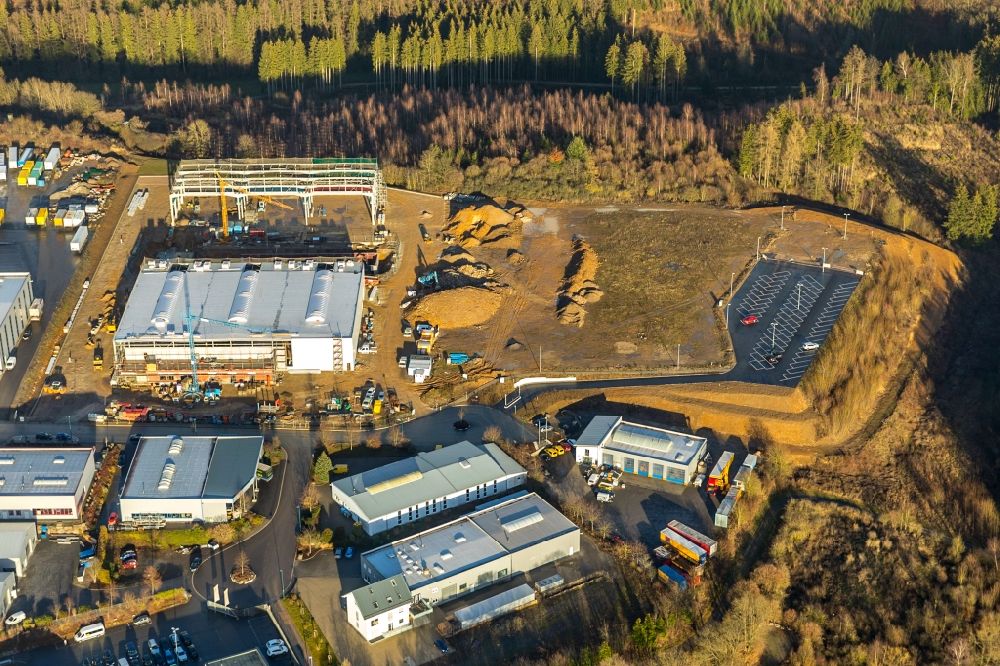 Aerial photograph Attendorn - New construction of the forwarding building of the logistics and transport company Kost Spedition GmbH & Co. KG in the district Ennest in Attendorn in the state North Rhine-Westphalia, Germany
