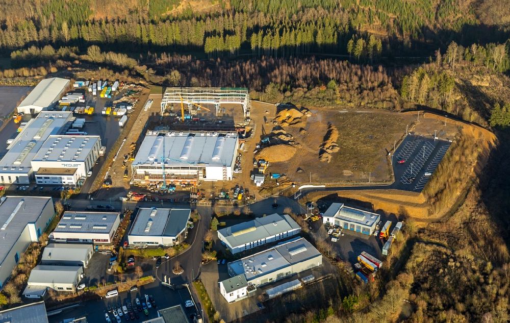 Attendorn from above - New construction of the forwarding building of the logistics and transport company Kost Spedition GmbH & Co. KG in the district Ennest in Attendorn in the state North Rhine-Westphalia, Germany