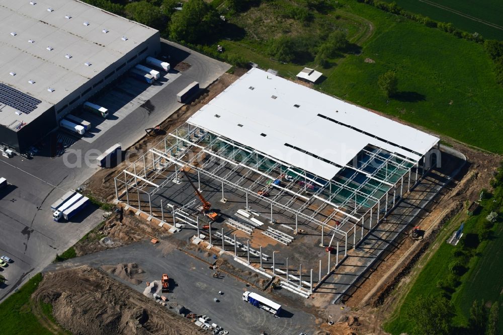 Machern from the bird's eye view: New construction of the forwarding building of the logistics and transport company Loth Internationale Speditionsgesellschaft mbH on Zweenfurther Strasse in Machern in the state Saxony, Germany