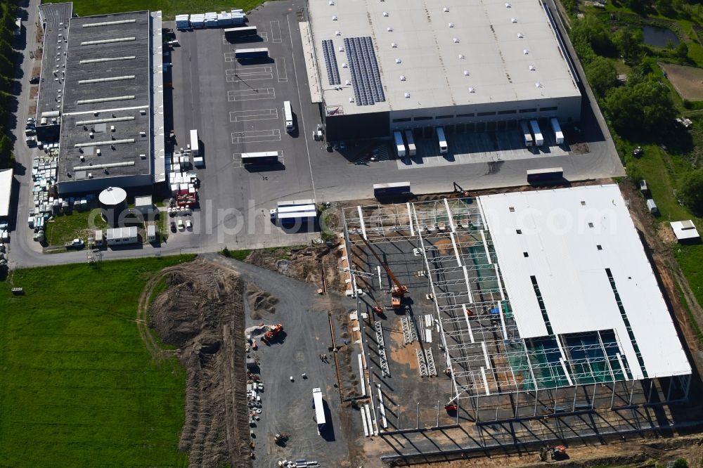Aerial photograph Machern - New construction of the forwarding building of the logistics and transport company Loth Internationale Speditionsgesellschaft mbH on Zweenfurther Strasse in Machern in the state Saxony, Germany