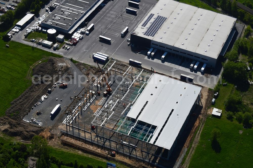 Machern from above - New construction of the forwarding building of the logistics and transport company Loth Internationale Speditionsgesellschaft mbH on Zweenfurther Strasse in Machern in the state Saxony, Germany