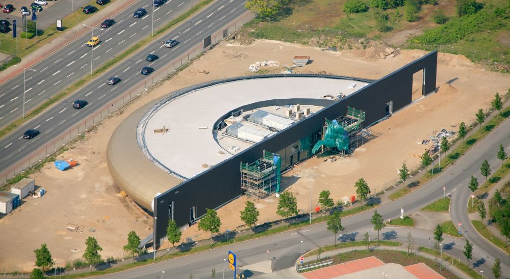 Aerial image Oberhausen - Construction of a disk-shaped casino on Brammenring in Oberhausen in North Rhine-Westphalia