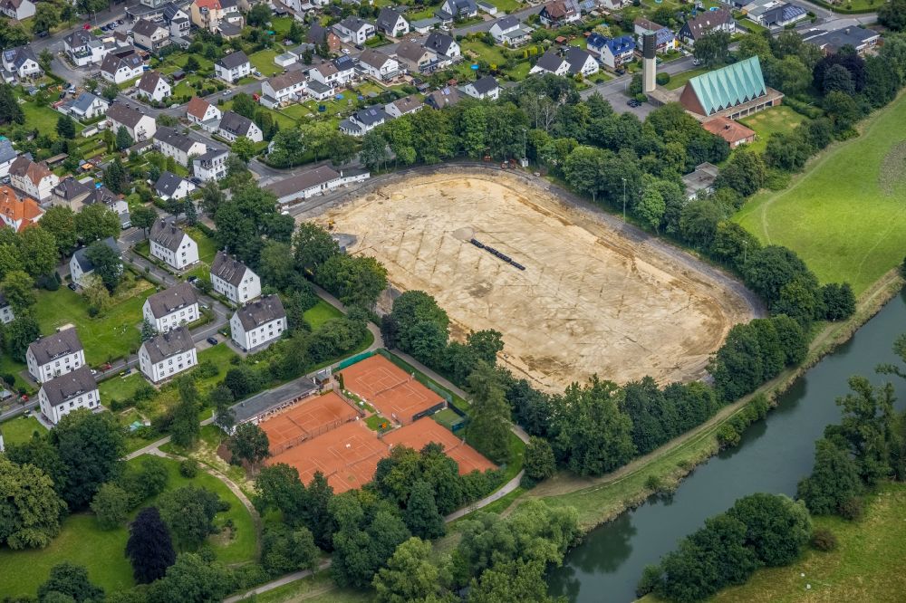 Aerial photograph Fröndenberg/Ruhr - New construction of a sports and athletics park on Graf-Adolf-Strasse in Froendenberg/Ruhr in the state North Rhine-Westphalia, Germany