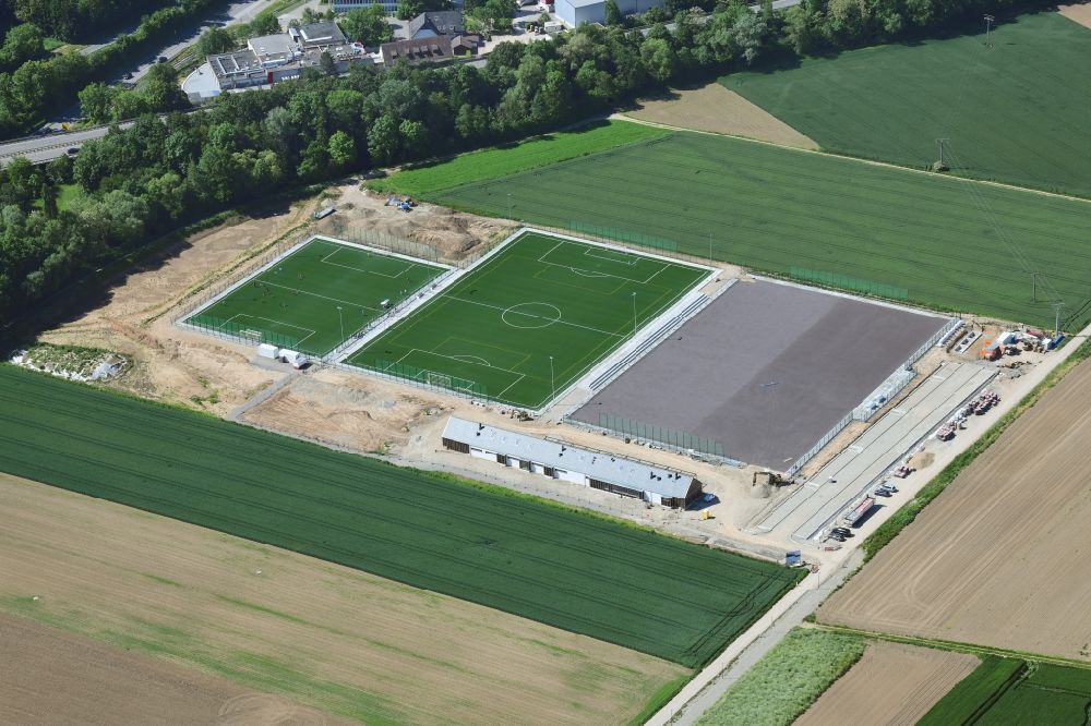 Binzen from the bird's eye view: Construction of new esemble of sports grounds in Binzen in the state Baden-Wurttemberg, Germany