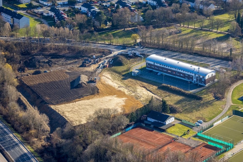Aerial image Hagen - Construction of new Ensemble of sports grounds on Hassleyer Strasse in the district Herbeck in Hagen at Ruhrgebiet in the state North Rhine-Westphalia, Germany
