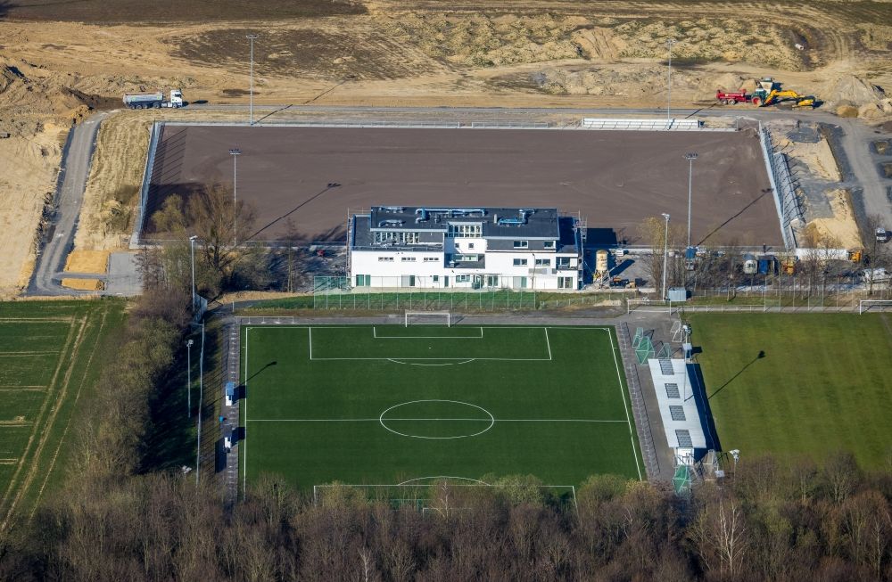 Aerial photograph Hamm - Construction of new Ensemble of sports grounds Westfalia- Sportpark in Hamm in the state North Rhine-Westphalia, Germany
