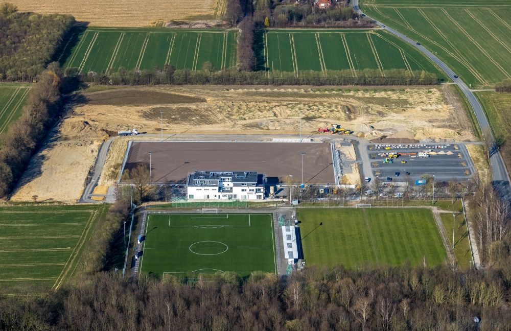 Hamm from above - Construction of new Ensemble of sports grounds Westfalia- Sportpark in Hamm in the state North Rhine-Westphalia, Germany