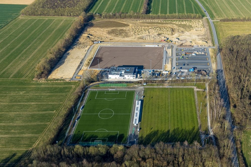 Hamm from above - Construction of new Ensemble of sports grounds Westfalia- Sportpark in Hamm in the state North Rhine-Westphalia, Germany
