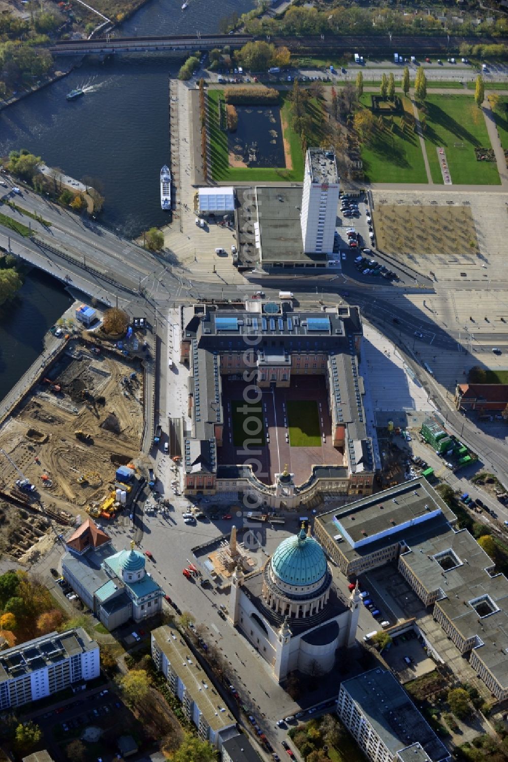 Aerial photograph Potsdam - View of new construction of the parliament in Potsdam in Brandenburg