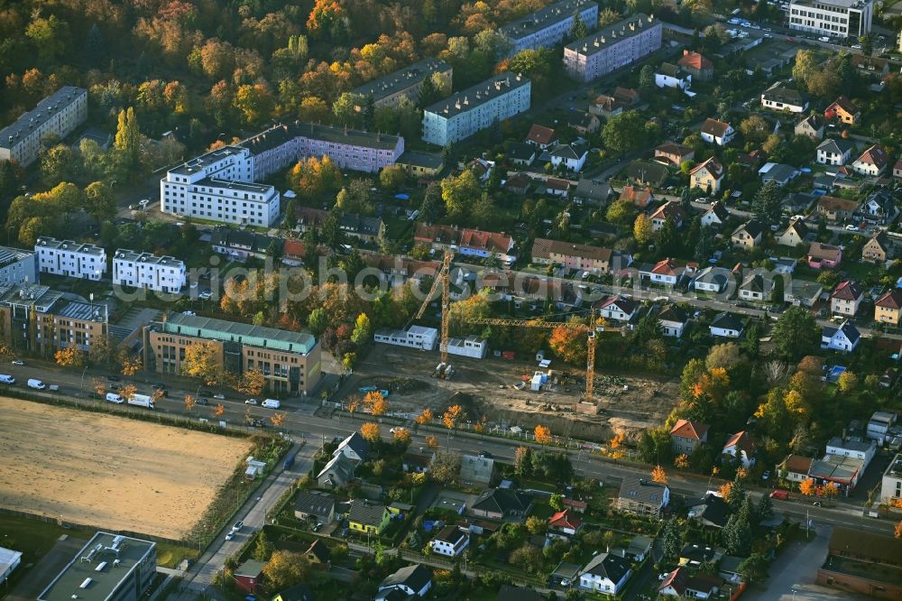 Berlin from above - Construction site of a student dorm on Rennbahnstrasse in the district Weissensee in Berlin, Germany