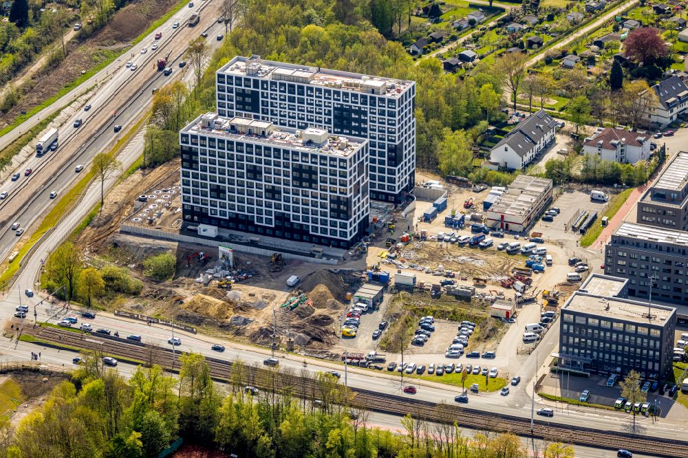 Aerial photograph Bochum - Construction site of a student dorm Community Campus on street Universitaetsstrasse in the district Wiemelhausen in Bochum at Ruhrgebiet in the state North Rhine-Westphalia, Germany