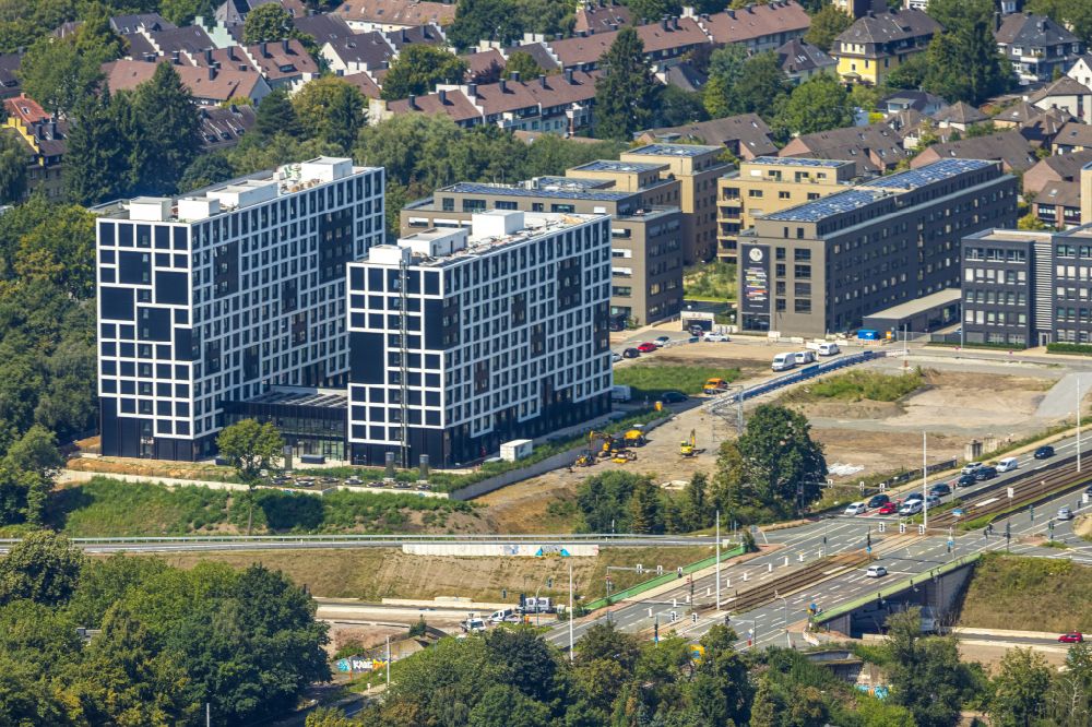 Aerial photograph Bochum - Construction site of a student dorm Community Campus on street Universitaetsstrasse in the district Wiemelhausen in Bochum at Ruhrgebiet in the state North Rhine-Westphalia, Germany