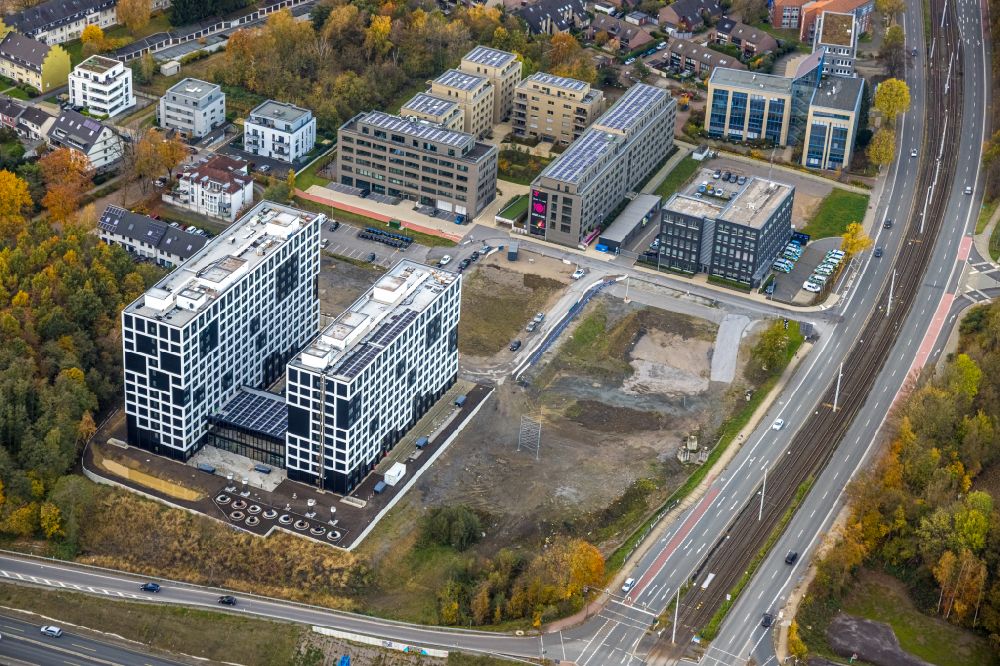 Bochum from the bird's eye view: Construction site of a student dorm Community Campus on street Universitaetsstrasse in the district Wiemelhausen in Bochum at Ruhrgebiet in the state North Rhine-Westphalia, Germany
