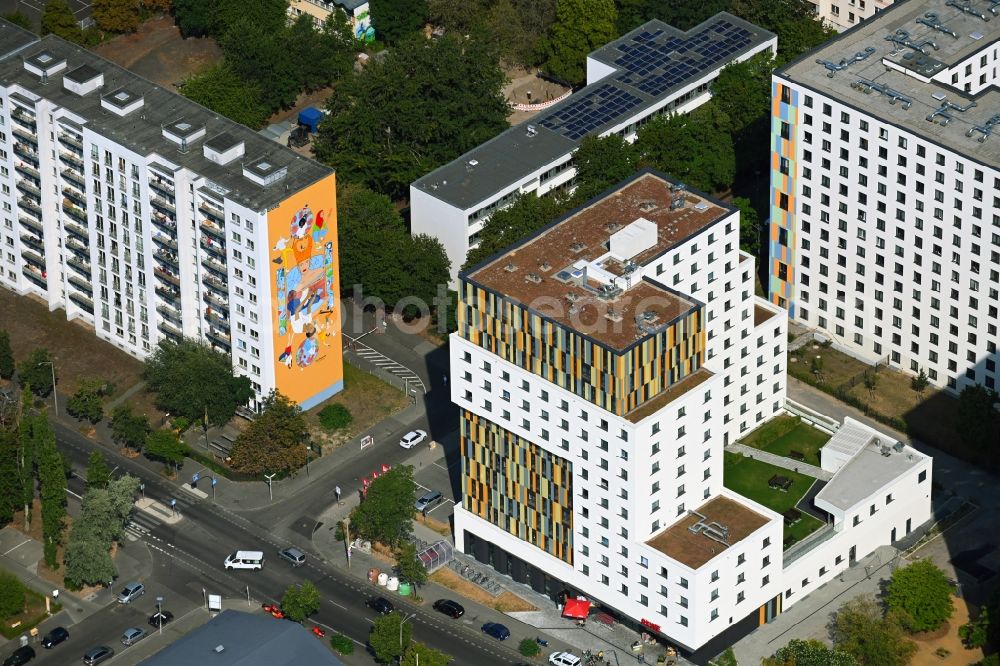 Berlin from above - Student dorm House of Nations on Storkower Strasse corner Alfred-Jung-Strasse in the district Lichtenberg in Berlin, Germany