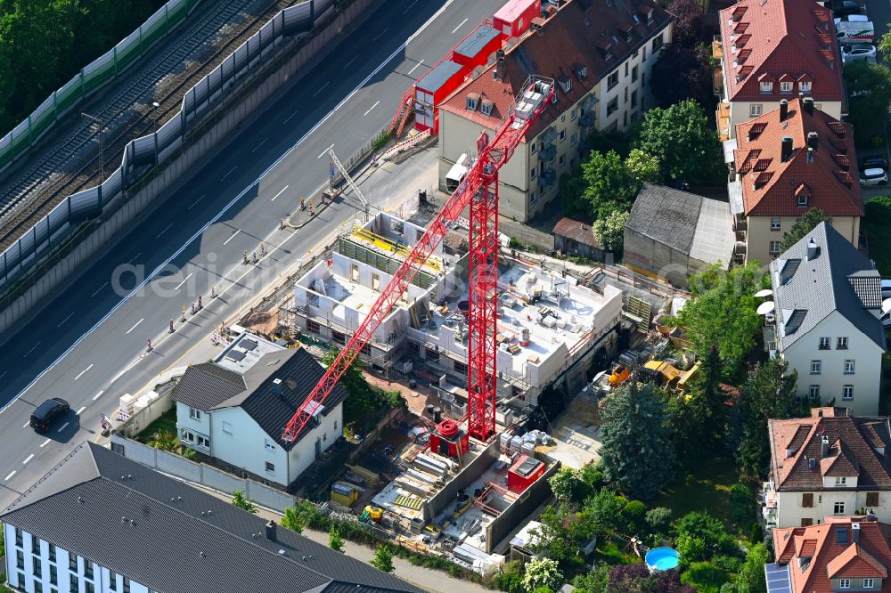 Aerial image Würzburg - Construction site of a student dorm KANT LIVE BETTER on street Kantstrasse - Keesburgerstrasse in the district Frauenland in Wuerzburg in the state Bavaria, Germany
