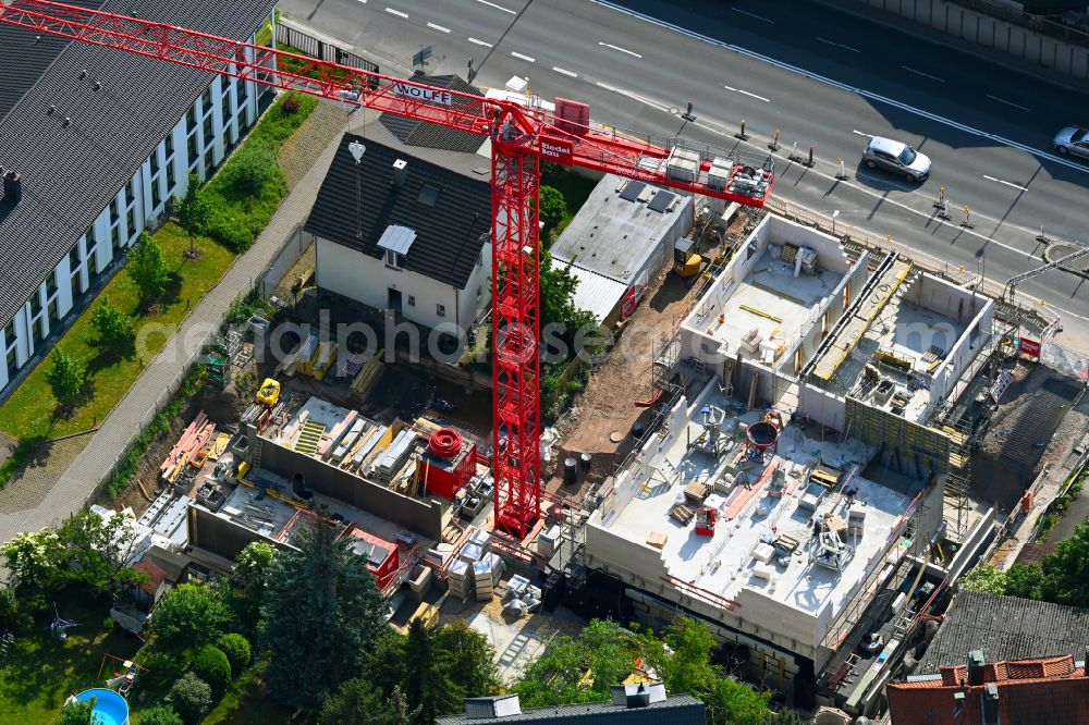 Würzburg from above - Construction site of a student dorm KANT LIVE BETTER on street Kantstrasse - Keesburgerstrasse in the district Frauenland in Wuerzburg in the state Bavaria, Germany