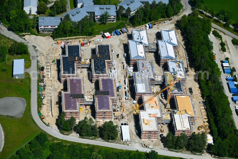 Aerial image Neubiberg - Construction site of a student dorm on Werner-Heisenberg-Weg in the district Unterbiberg in Neubiberg in the state Bavaria, Germany