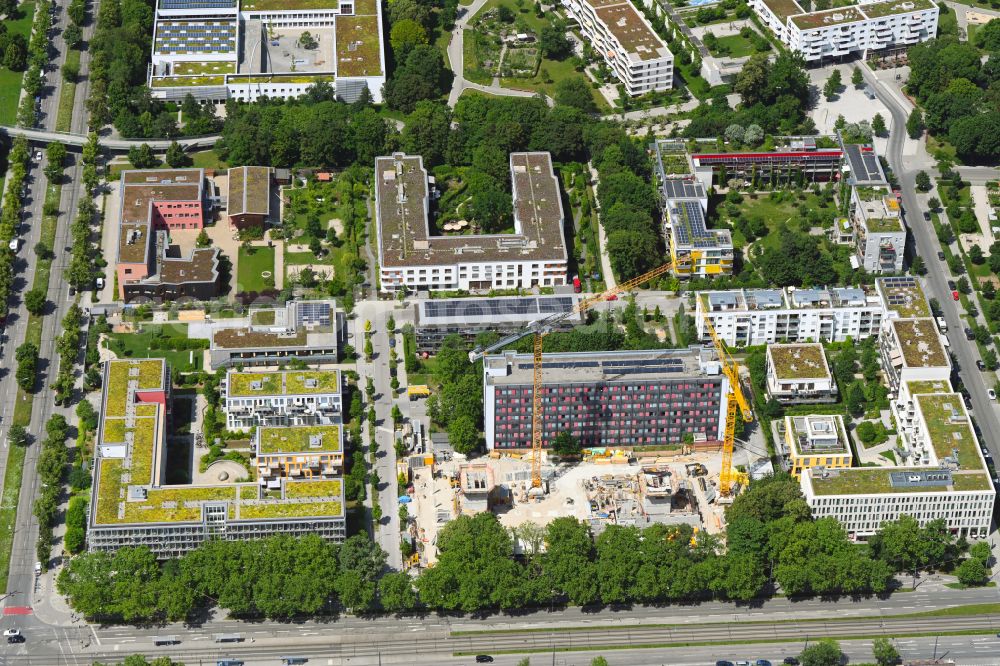 Aerial image München - Construction site of a student dorm on street Schwere-Reiter-Strasse in the district Schwabing-West in Munich in the state Bavaria, Germany
