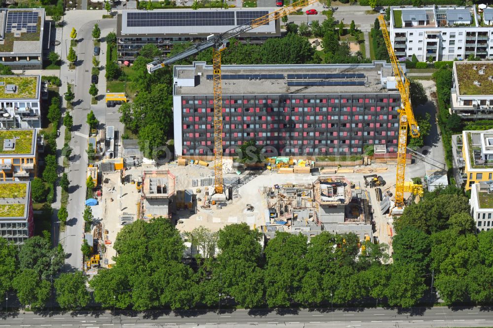 Aerial photograph München - Construction site of a student dorm on street Schwere-Reiter-Strasse in the district Schwabing-West in Munich in the state Bavaria, Germany