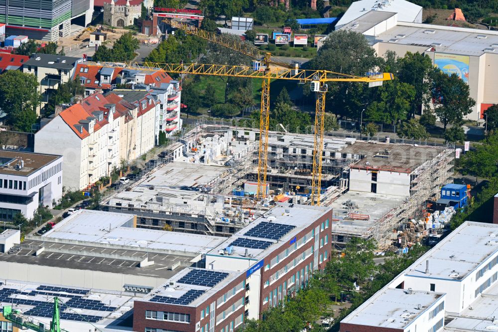 Aerial image Potsdam - Construction site of a student dorm Hotel & Apartments on Ahornplatz on street Ahornstrasse - Grossbeerenstrasse in the district Babelsberg Sued in Potsdam in the state Brandenburg, Germany