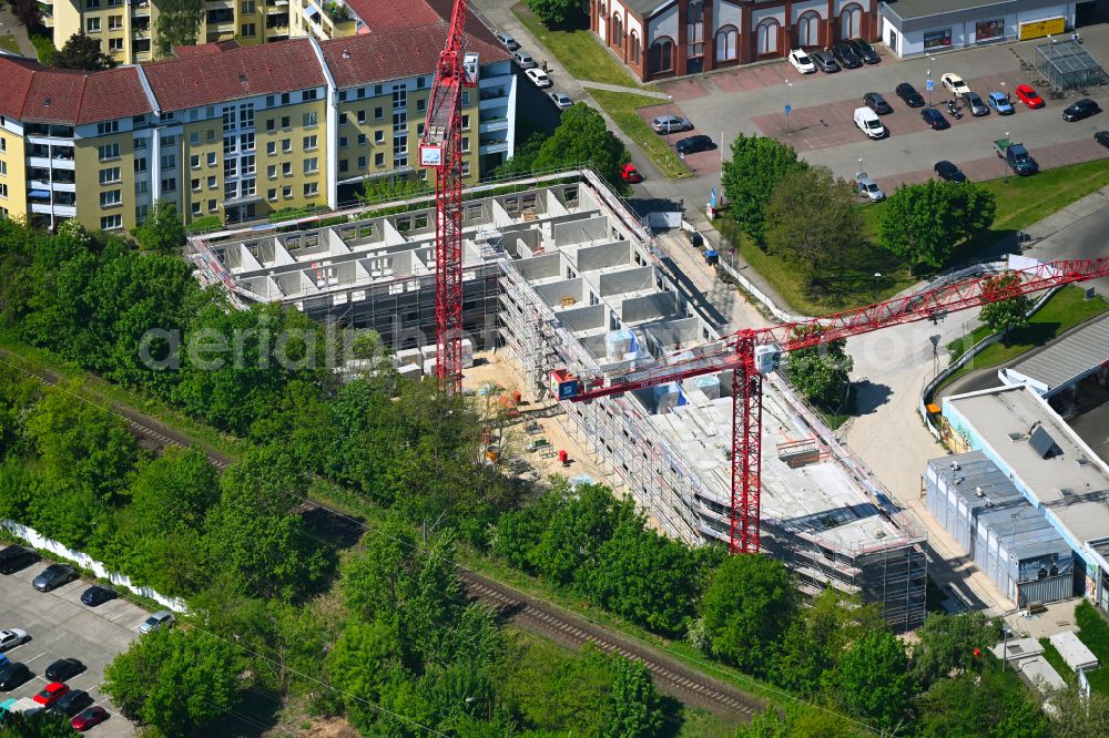 Aerial image Berlin - Construction site of a student dorm on street Ontarioseestrasse in the district Friedrichsfelde in Berlin, Germany