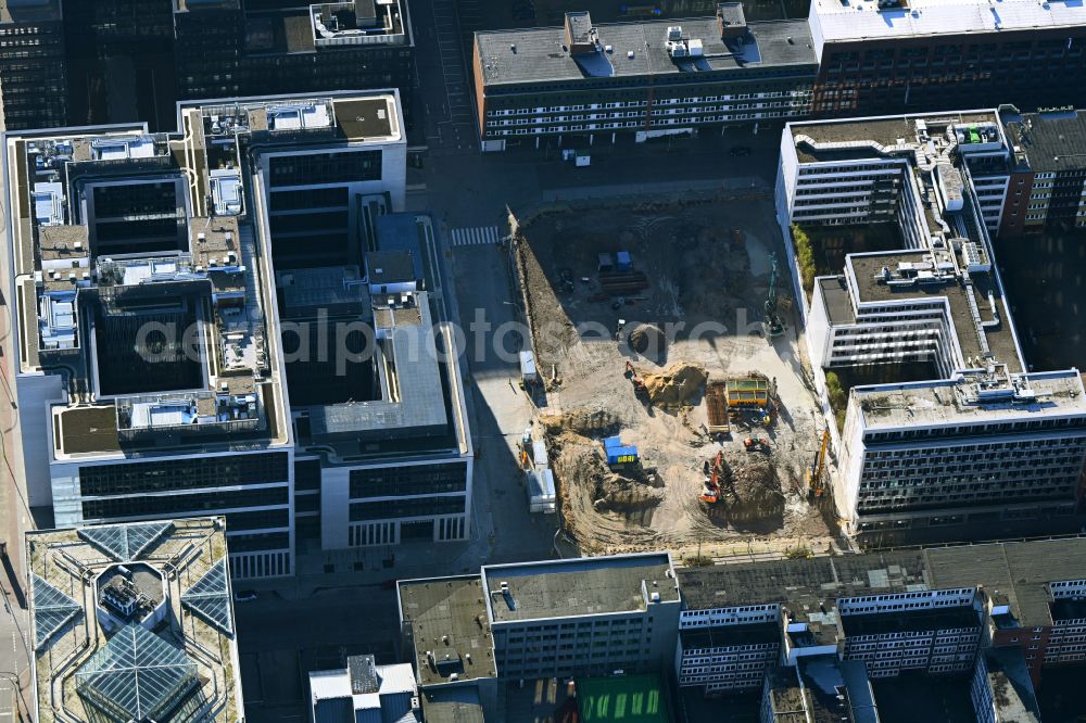 Aerial image Hamburg - Construction site of a student dorm on Sachsenstrasse - Wendenstrasse in the district Hammerbrook in Hamburg, Germany