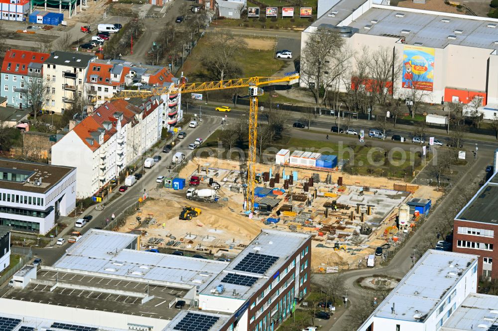 Aerial photograph Potsdam - Construction site of a student dorm Hotel & Apartments on Ahornplatz on street Ahornstrasse - Grossbeerenstrasse in the district Babelsberg Sued in Potsdam in the state Brandenburg, Germany