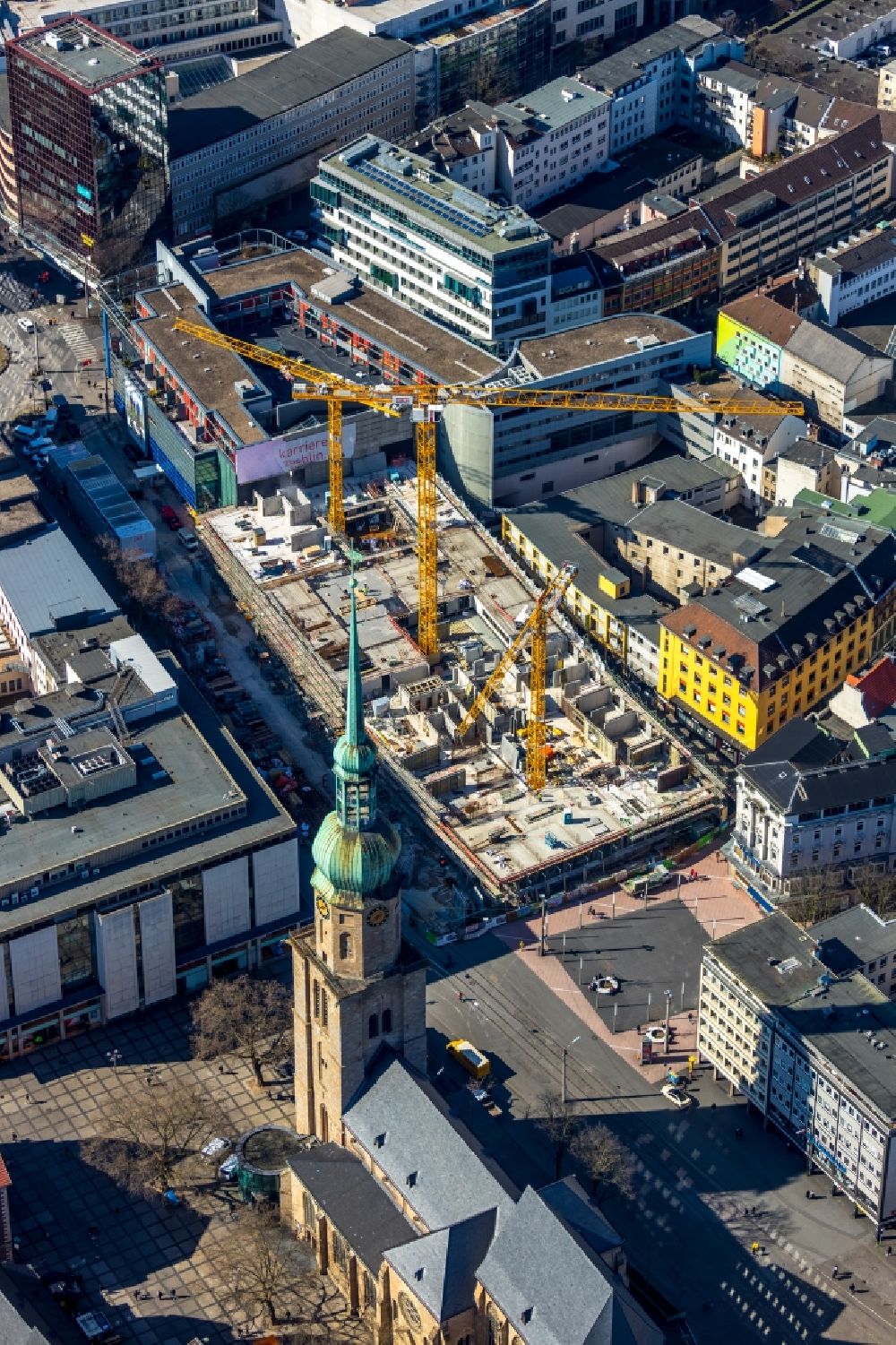 Aerial image Dortmund - Construction site of a student dorm Studentenwohnhaus BaseCamp on Kampstrasse in downtown in Dortmund in the state North Rhine-Westphalia, Germany