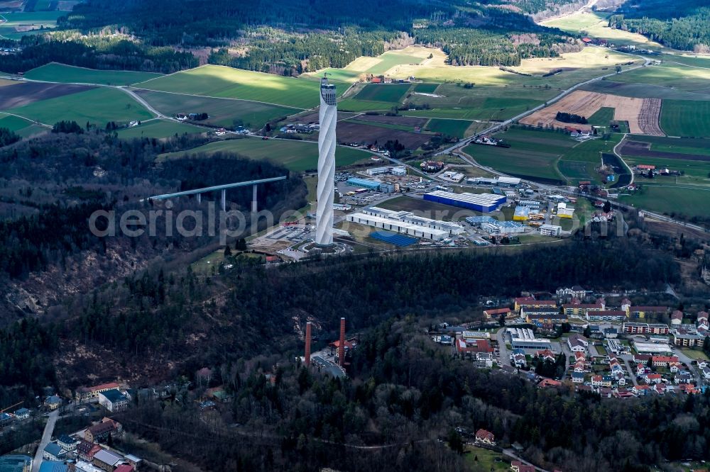 Aerial image Rottweil - Site of the ThyssenKrupp testing tower for Speed elevators in Rottweil in Baden - Wuerttemberg. When finished the new landmark of the town of Rottweil will be the tallest structure in Baden-Wuerttemberg