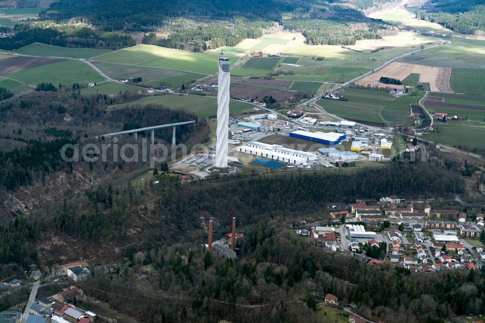 Aerial photograph Rottweil - Site of the ThyssenKrupp testing tower for Speed elevators in Rottweil in Baden - Wuerttemberg. When finished the new landmark of the town of Rottweil will be the tallest structure in Baden-Wuerttemberg