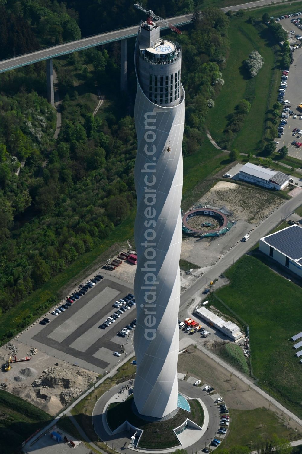 Rottweil from the bird's eye view: Site of the ThyssenKrupp testing tower for Speed elevators in Rottweil in Baden - Wuerttemberg. When finished the new landmark of the town of Rottweil will be the tallest structure in Baden-Wuerttemberg