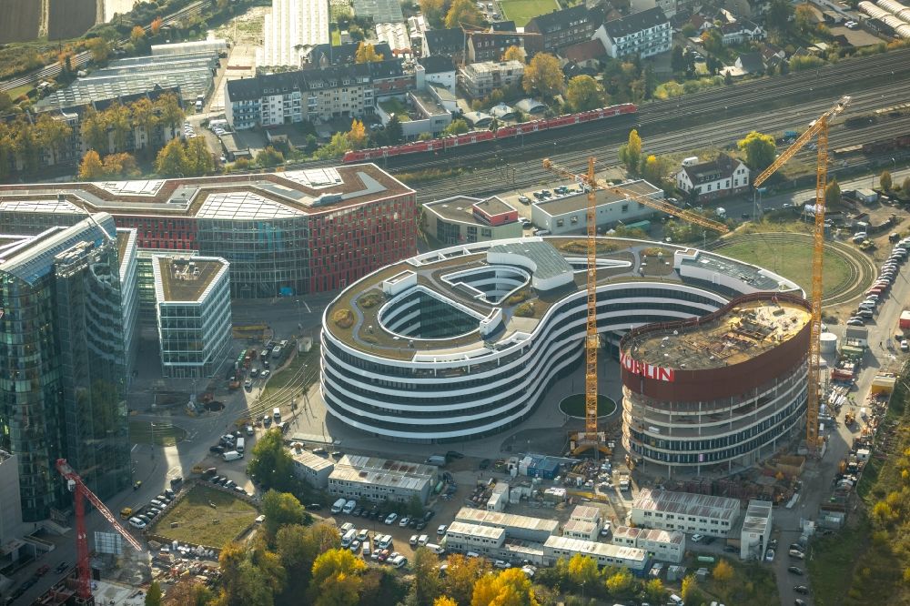 Aerial image Düsseldorf - Construction site for the new building trivago-Zentrale on Kesselstrasse in the district Medienhafen in Duesseldorf in the state North Rhine-Westphalia