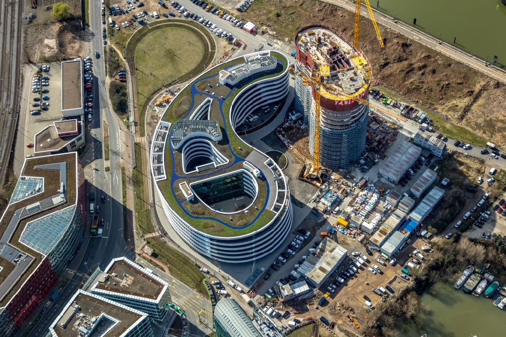 Aerial image Düsseldorf - Construction site for the new building trivago-Zentrale on Kesselstrasse in the district Medienhafen in Duesseldorf in the state North Rhine-Westphalia