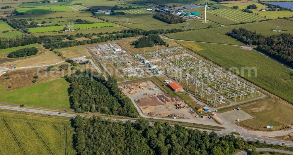 Aerial image Horstedt - New building transformer station the Husum north in Horstedt in the federal state Schleswig-Holstein, Germany