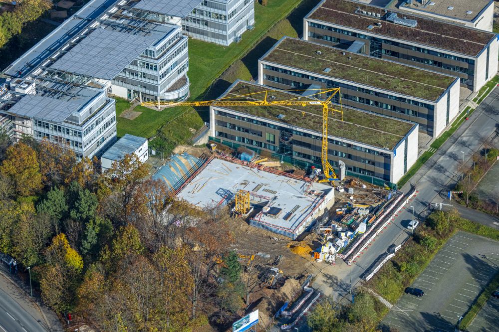 Hagen from above - Complementary new construction site on the campus-university building complex FernUniversitaet in Hagen at Ruhrgebiet in the state North Rhine-Westphalia, Germany