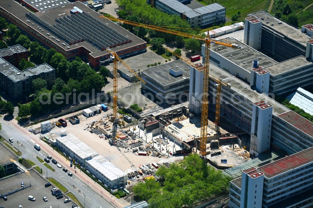 Bielefeld from the bird's eye view: Complementary new construction site on the campus-university building complex in Bielefeld in the state North Rhine-Westphalia, Germany