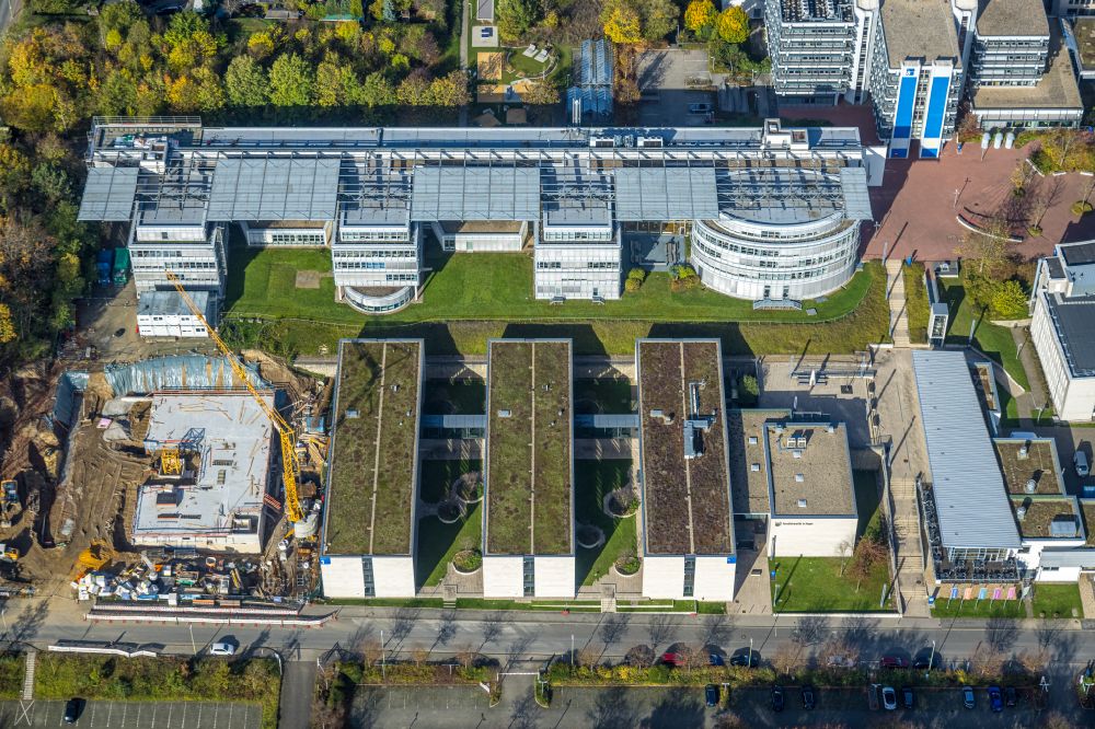 Aerial image Hagen - Complementary new construction site on the campus-university building complex FernUniversitaet in Hagen at Ruhrgebiet in the state North Rhine-Westphalia, Germany