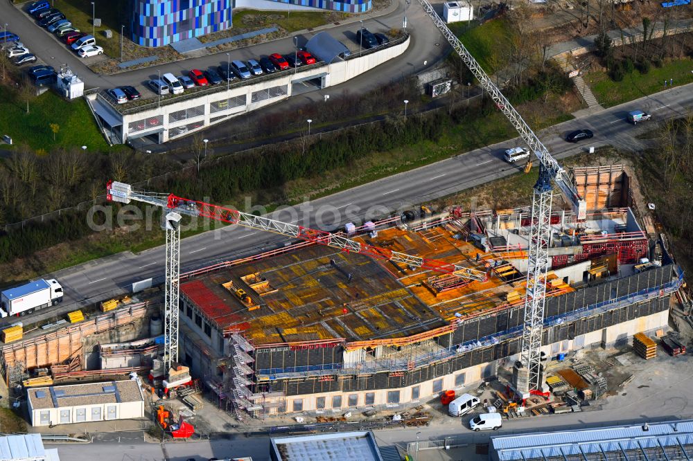 Aerial image Jena - Complementary new construction site on the campus-university building complex Forschungsneubau of Exzellenzclusters Balance of the Microverse on street Winzerlaer Strasse in the district Ammerbach in Jena in the state Thuringia, Germany