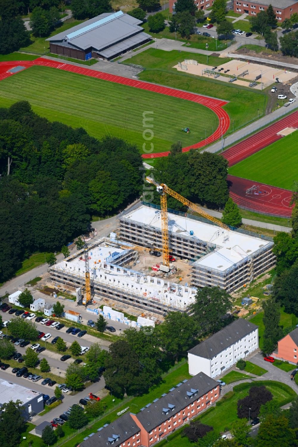 Flensburg from the bird's eye view: Construction site to build a new german army Bundeswehr military barracks in the district Muerwik in Flensburg in the state Schleswig-Holstein, Germany