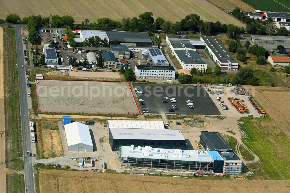 Altlandsberg from above - New construction of the company administration building of the RPG Unternehmensgruppe An der Muehle in Altlandsberg in the state Brandenburg, Germany