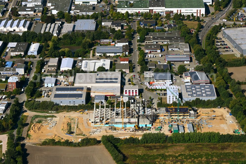 Reinbek from above - New construction of the company administration building Hertz Flavors on street Roentgenstrasse in the district Schoenningstedt in Reinbek in the state Schleswig-Holstein, Germany