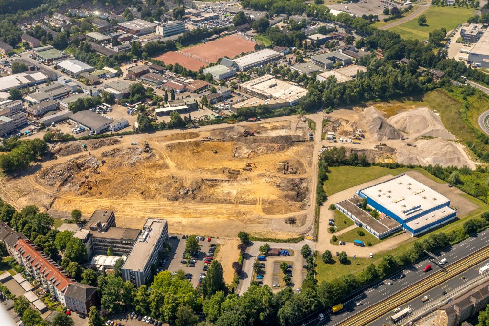 Essen from the bird's eye view: New construction of the company administration building ALDI-Nord Campus on Eckenbergstrasse in Essen at Ruhrgebiet in the state North Rhine-Westphalia, Germany