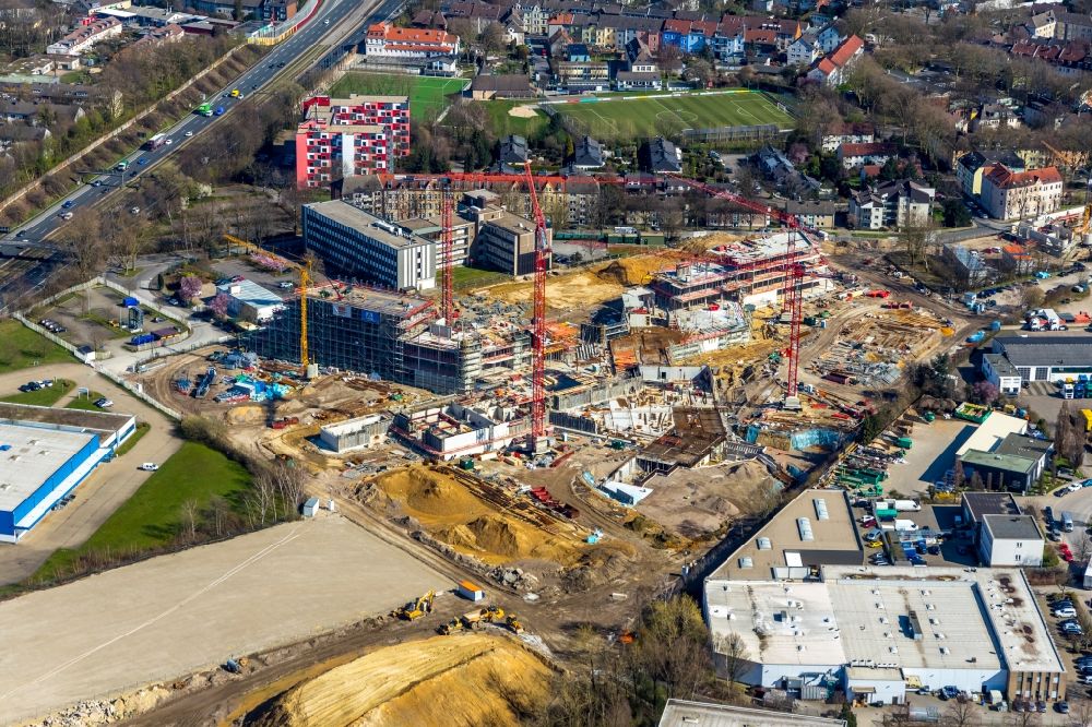 Essen from above - New construction of the company administration building ALDI-Nord Campus on Eckenbergstrasse in Essen in the state North Rhine-Westphalia, Germany